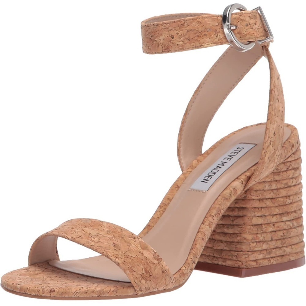 Steve Madden Merritt Cork ankle strap stocky heels sandals Sz 10